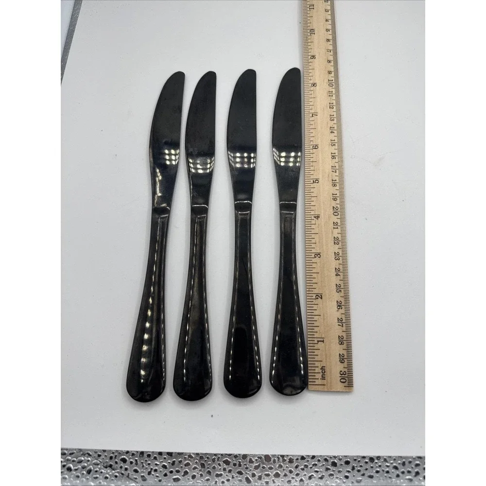 Black Satin Flatware Stainless Steel Spoon Fork Knives‎ 14 Pieces